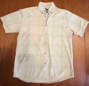 Reel Legends Men's M Beige Plaid Short Sleeve Button Down Fishing Shirt Cotton